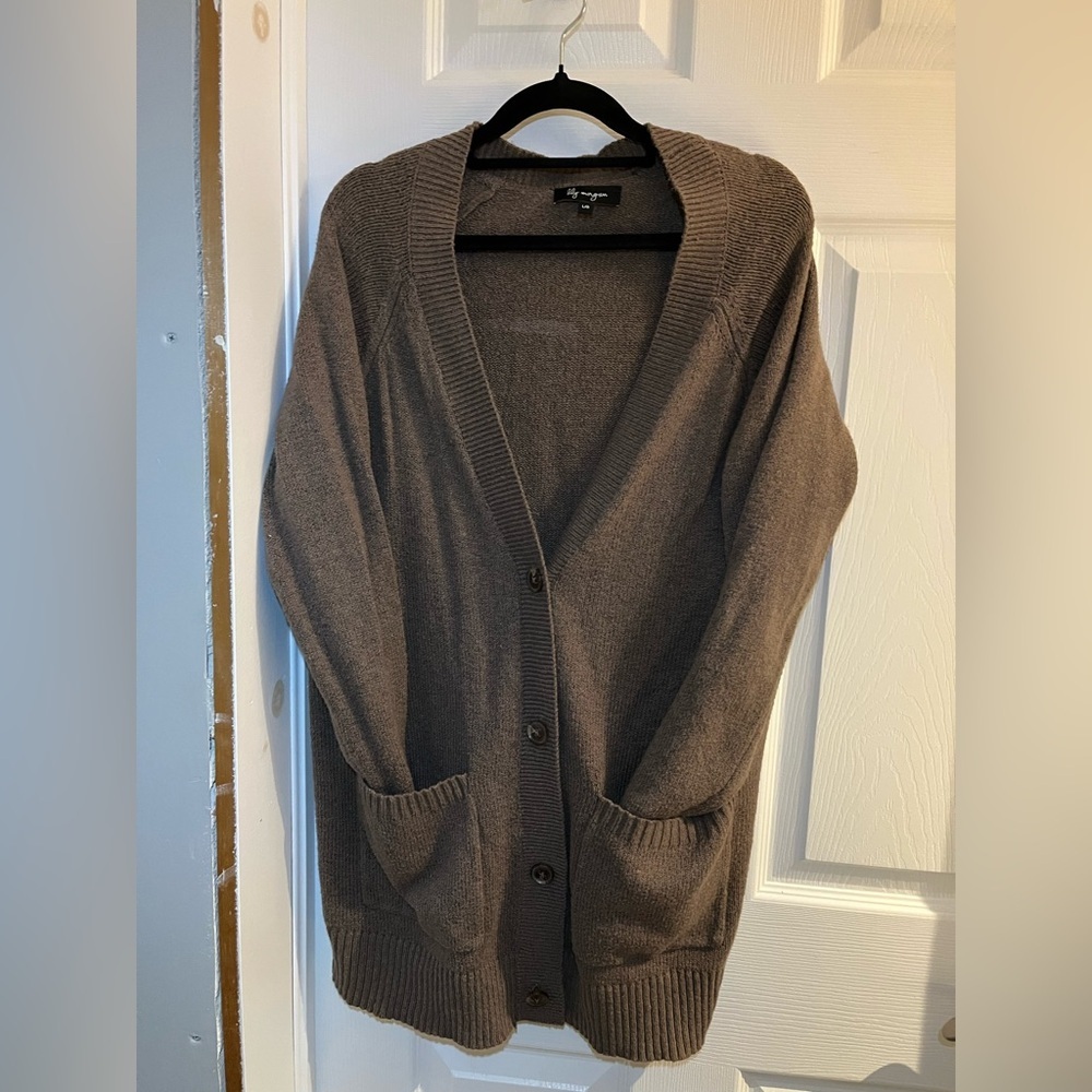 Women’s Brown knit button up Cardigan Sweater with pockets